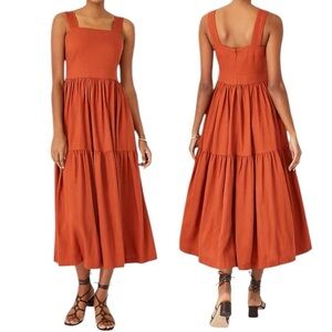 Ann Taylor Square Neck Midi Tiered Linen Blend Dress Sleeveless Summer Sz 12